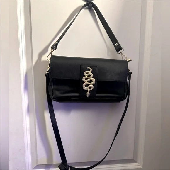 House of Harlow 1960 Designer Black Leather Designer Purse w Gold Snake Detail - Picture 9 of 9